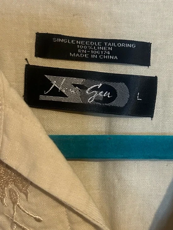 100% linen large Embroidered V-Neck Linen Tunic - Cream - Picture 2 of 5